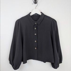 Altar | Black Button Up 100% Polyester Blouse